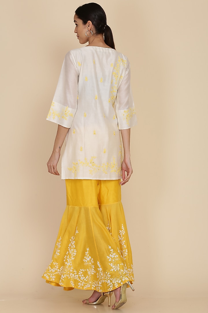 Yellow Chanderi Gharara Set by anju & harleen at Pernia's Pop Up Shop