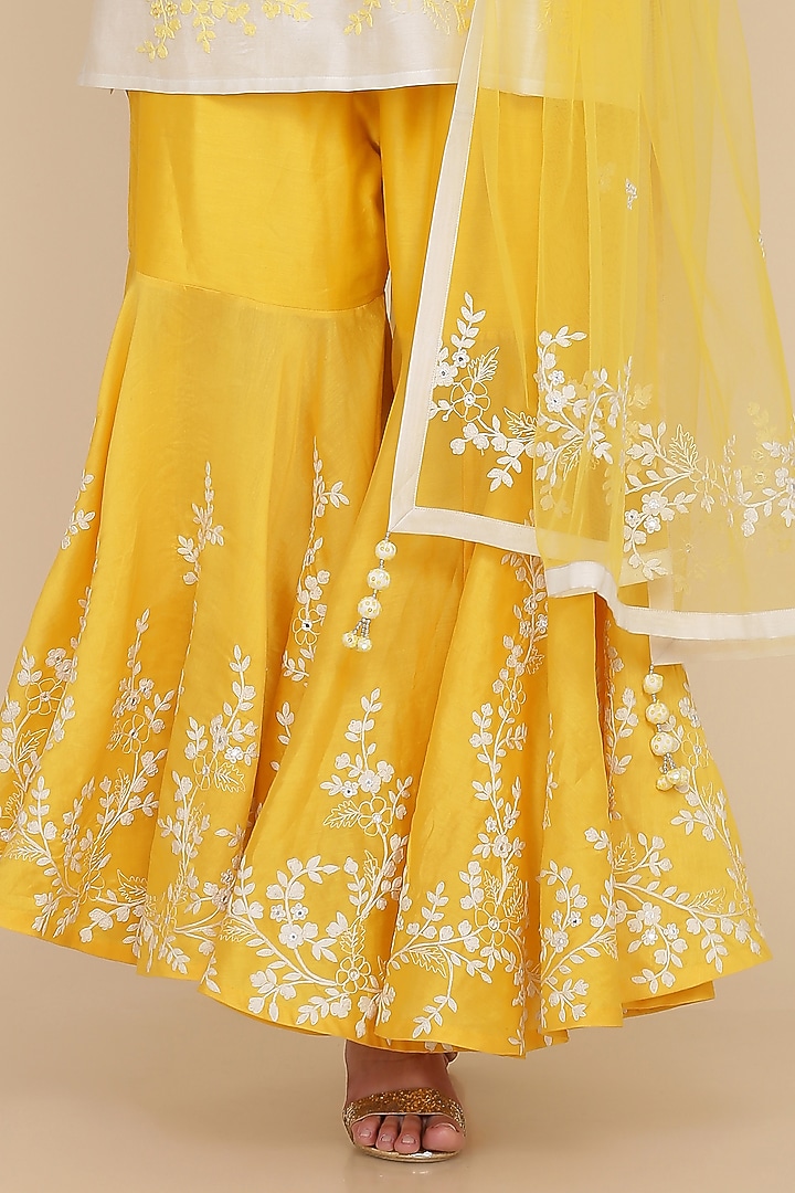 Yellow Chanderi Gharara Set by anju & harleen at Pernia's Pop Up Shop