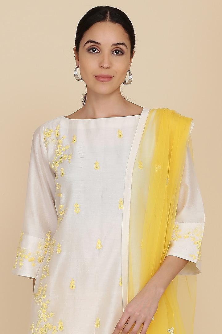 Yellow Chanderi Gharara Set by anju & harleen at Pernia's Pop Up Shop