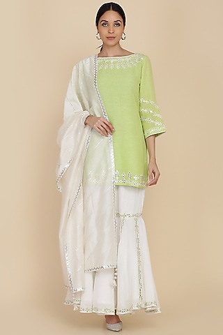 Ivory Chanderi Embroidered Gharara Set by anju & harleen
