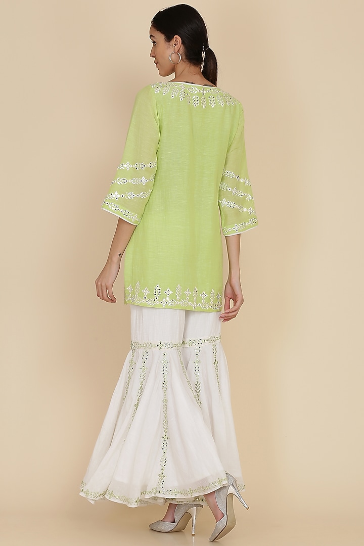 Ivory Chanderi Embroidered Gharara Set by anju & harleen at Pernia's Pop Up Shop