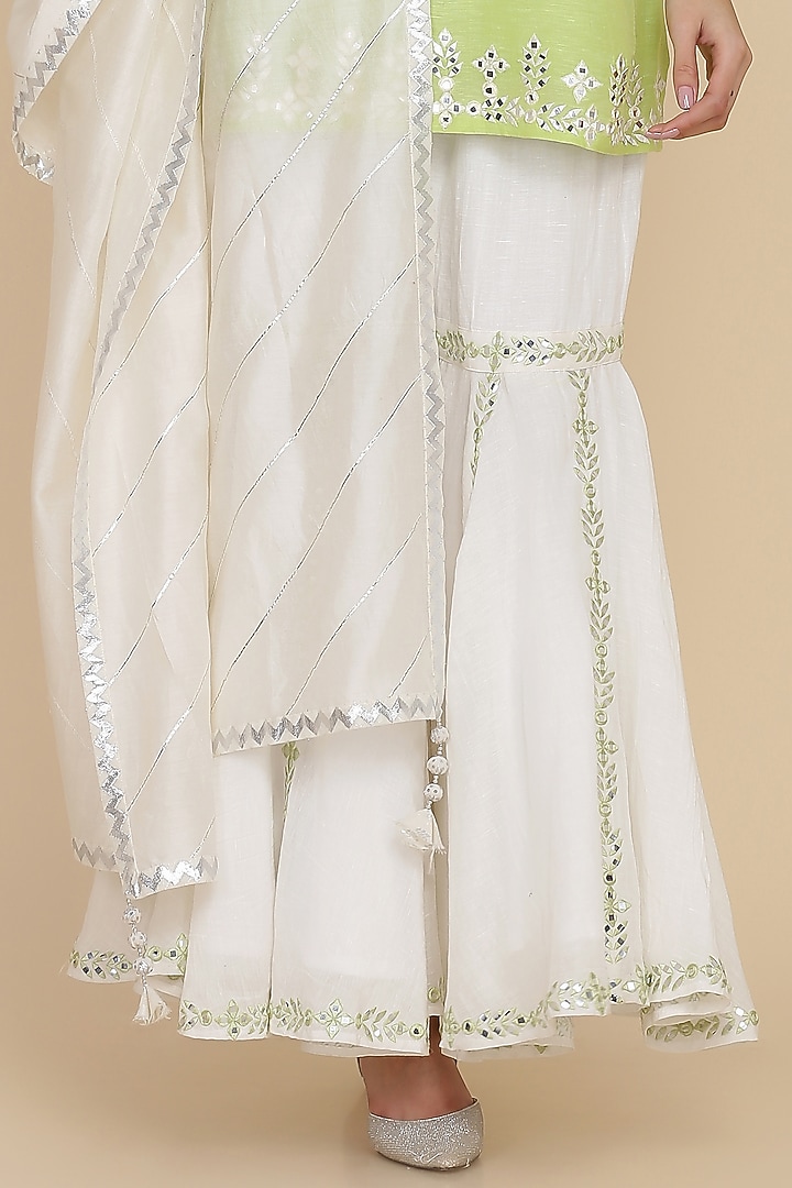 Ivory Chanderi Embroidered Gharara Set by anju & harleen at Pernia's Pop Up Shop