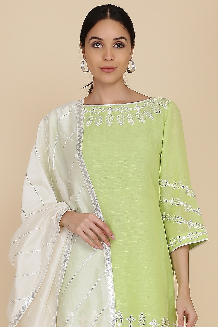 Ivory Chanderi Embroidered Gharara Set by anju & harleen at Pernia's Pop Up Shop