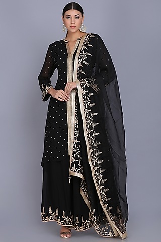 Black Georgette Sharara Set by anju & harleen