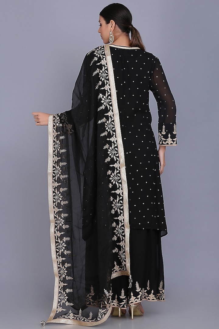 Black Georgette Party Wear Sharara Set by anju & harleen at Pernia's Pop Up Shop