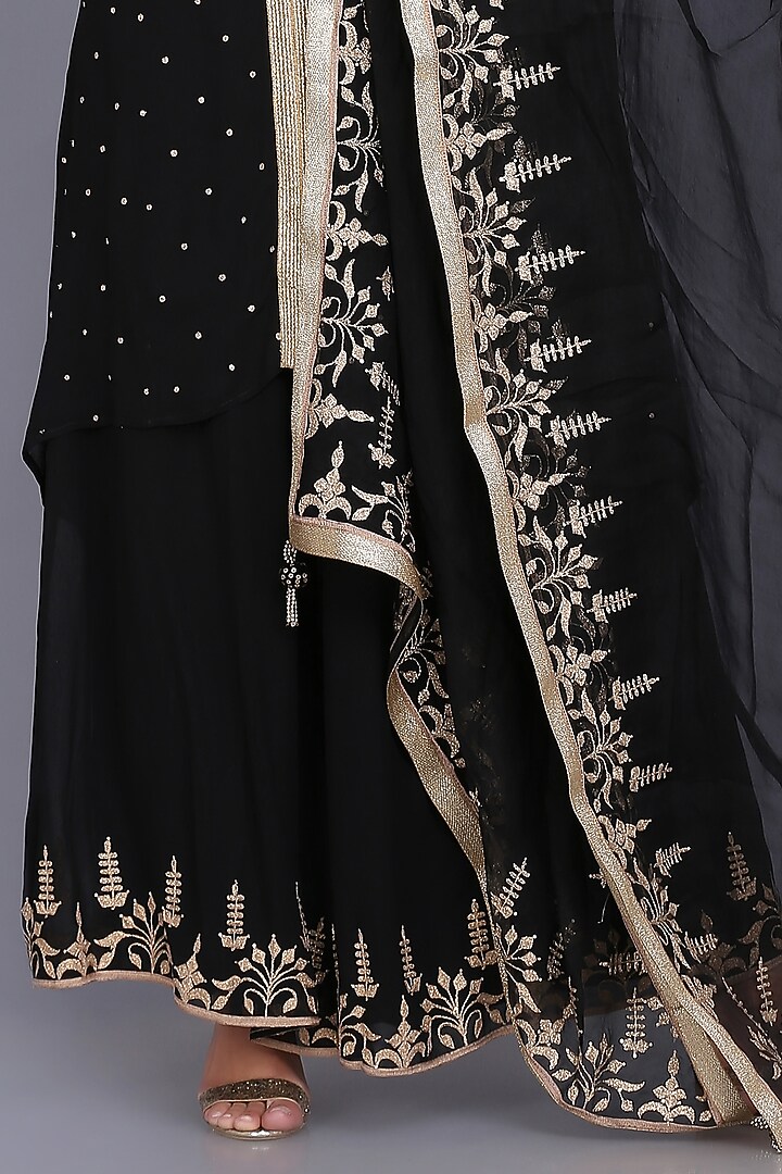 Black Georgette Party Wear Sharara Set by anju & harleen at Pernia's Pop Up Shop