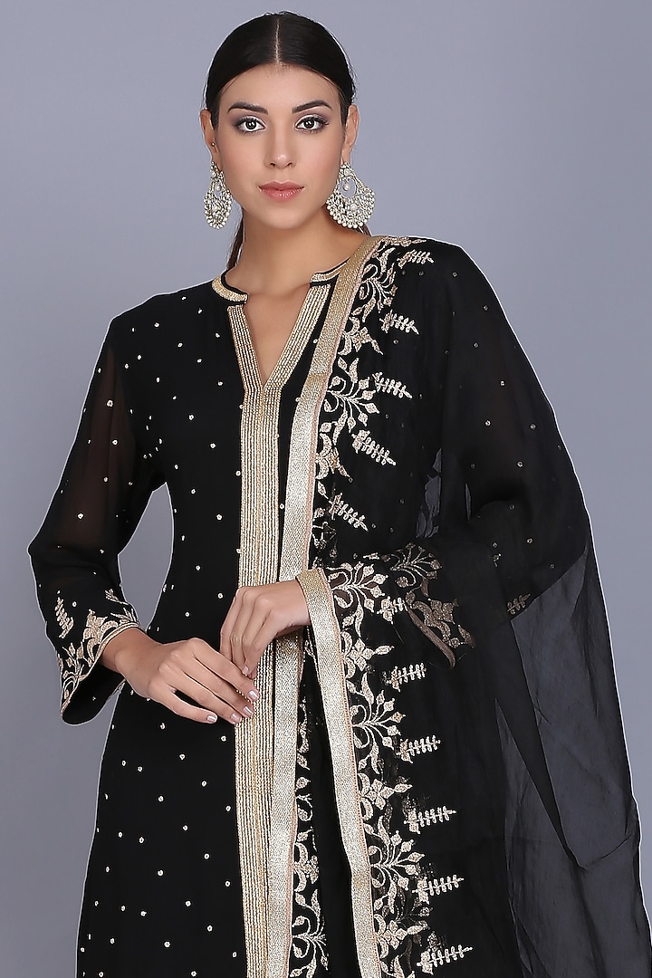Black Georgette Party Wear Sharara Set by anju & harleen at Pernia's Pop Up Shop