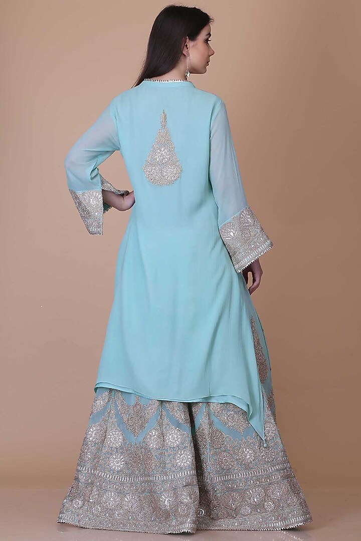 Sky Blue Georgette Embroidered Wedding Sharara Set by anju & harleen at Pernia's Pop Up Shop