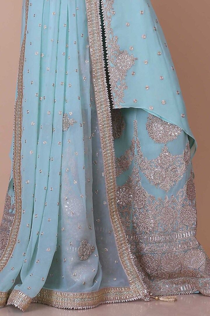 Sky Blue Georgette Embroidered Wedding Sharara Set by anju & harleen at Pernia's Pop Up Shop