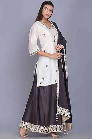 Black Chanderi Embroidered Sharara Set by anju & harleen