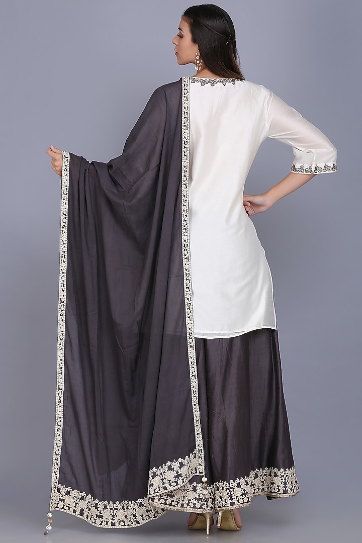 Black Chanderi Embroidered Party Wear Sharara Set by anju & harleen at Pernia's Pop Up Shop