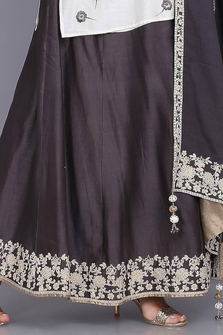 Black Chanderi Embroidered Party Wear Sharara Set by anju & harleen at Pernia's Pop Up Shop
