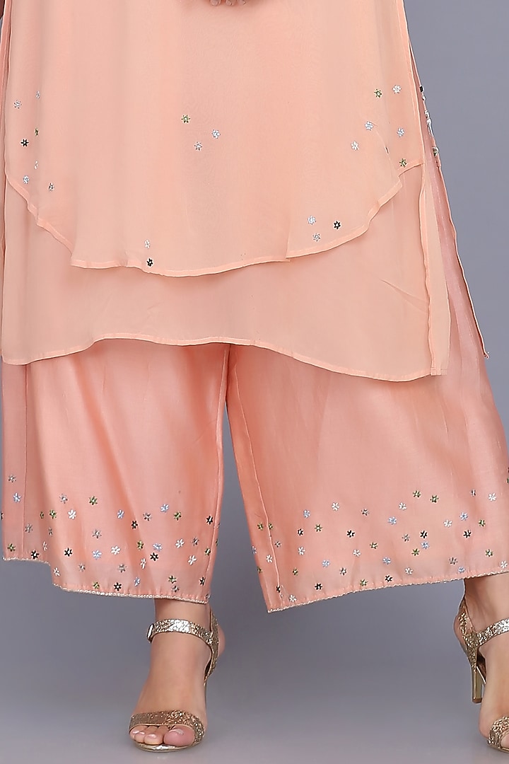 Peach Georgette Embroidered Tunic Set by anju & harleen at Pernia's Pop Up Shop