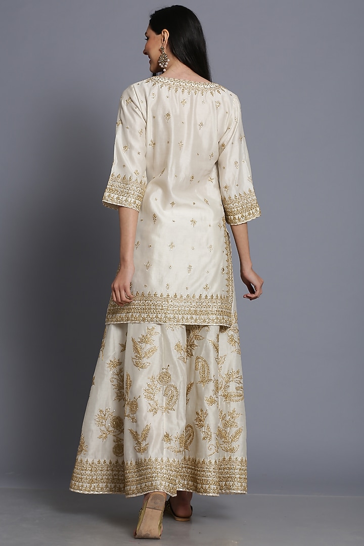 Ivory Chanderi Embroidered Wedding Sharara Set by anju & harleen at Pernia's Pop Up Shop