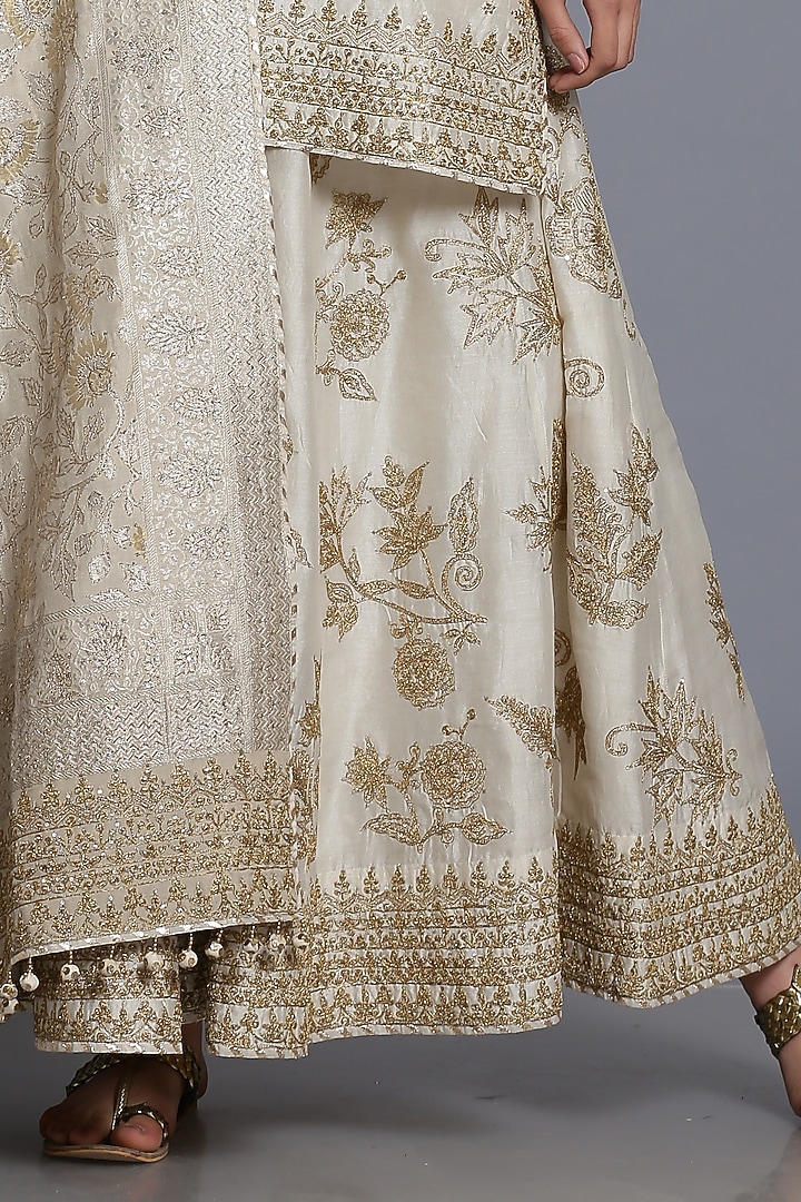 Ivory Chanderi Embroidered Wedding Sharara Set by anju & harleen at Pernia's Pop Up Shop