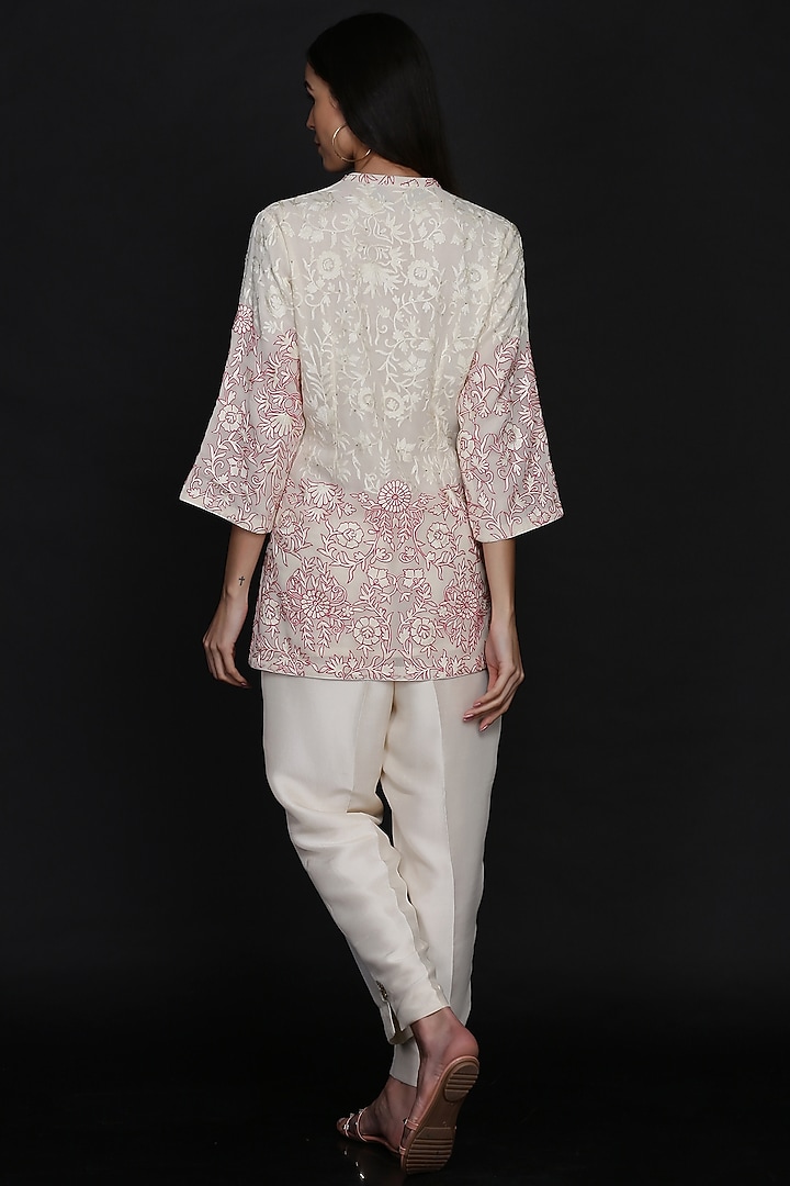 Ivory Chanderi Embroidered Tunic Set by anju & harleen at Pernia's Pop Up Shop