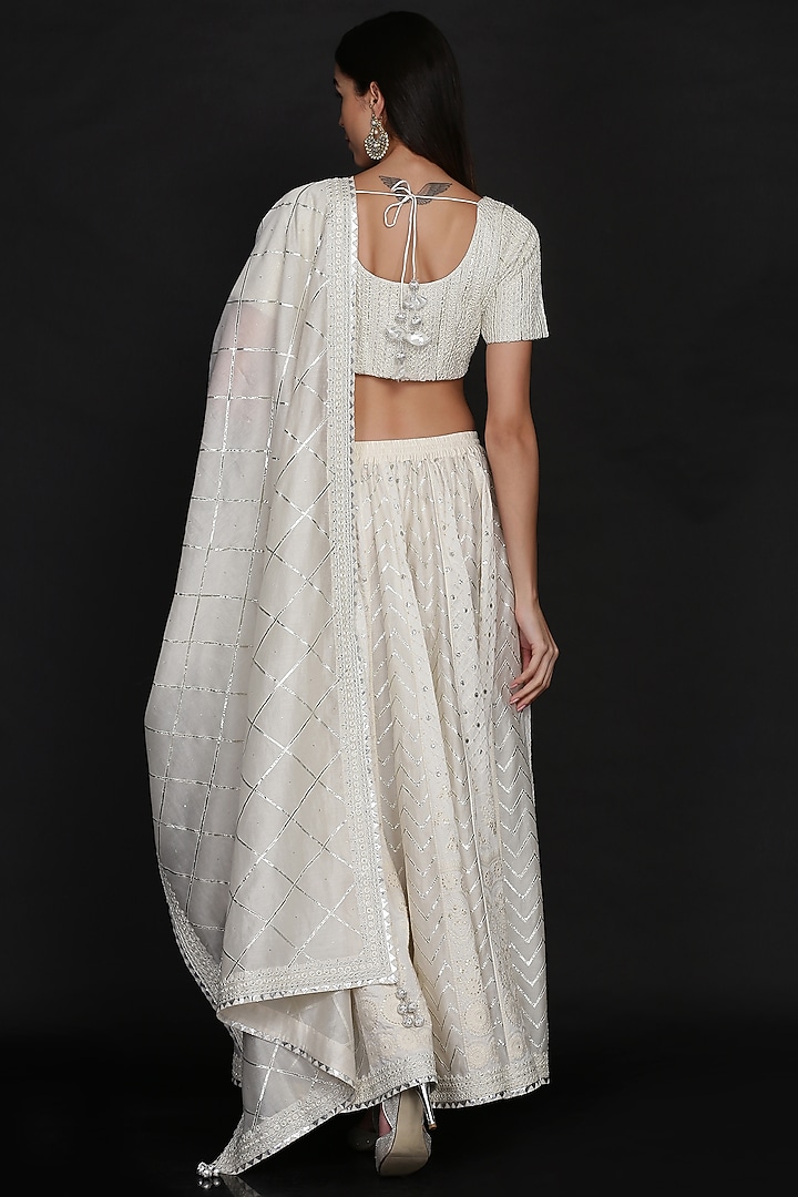 Ivory Chanderi Embroidered Wedding Lehenga Set by anju & harleen at Pernia's Pop Up Shop