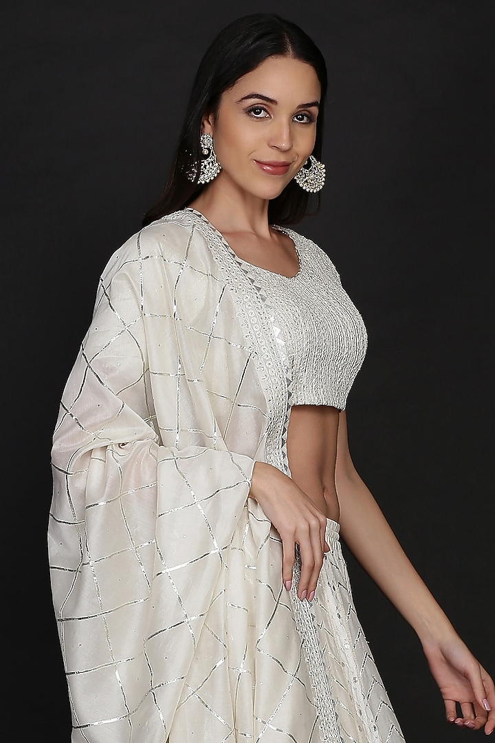 Ivory Chanderi Embroidered Wedding Lehenga Set by anju & harleen at Pernia's Pop Up Shop