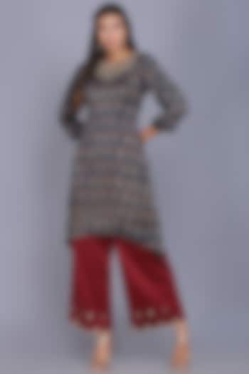 Maroon Chanderi Embroidered Tunic Set by anju & harleen