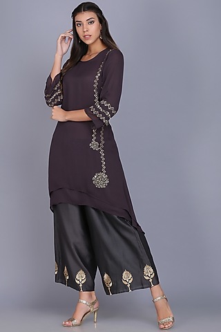 Black Georgette Embroidered Tunic Set by anju & harleen