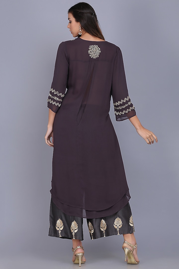 Black Georgette Embroidered Tunic Set by anju & harleen at Pernia's Pop Up Shop