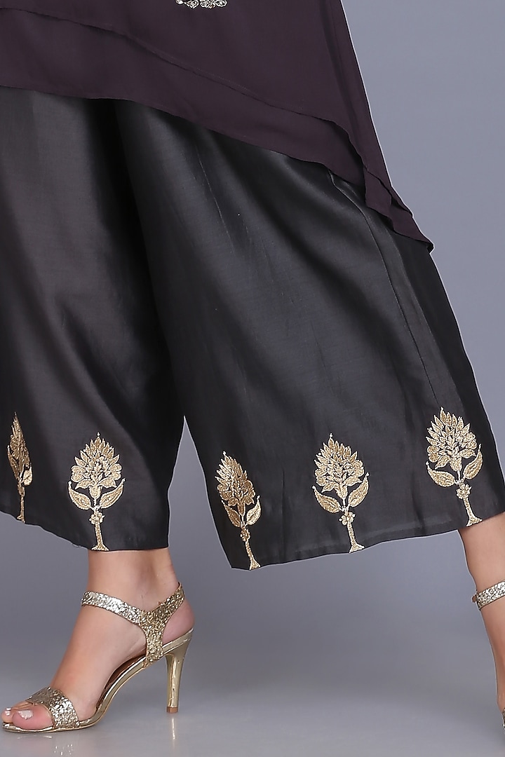 Black Georgette Embroidered Tunic Set by anju & harleen at Pernia's Pop Up Shop