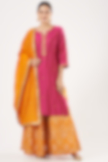 Orange Silk Sharara Set by anju & harleen