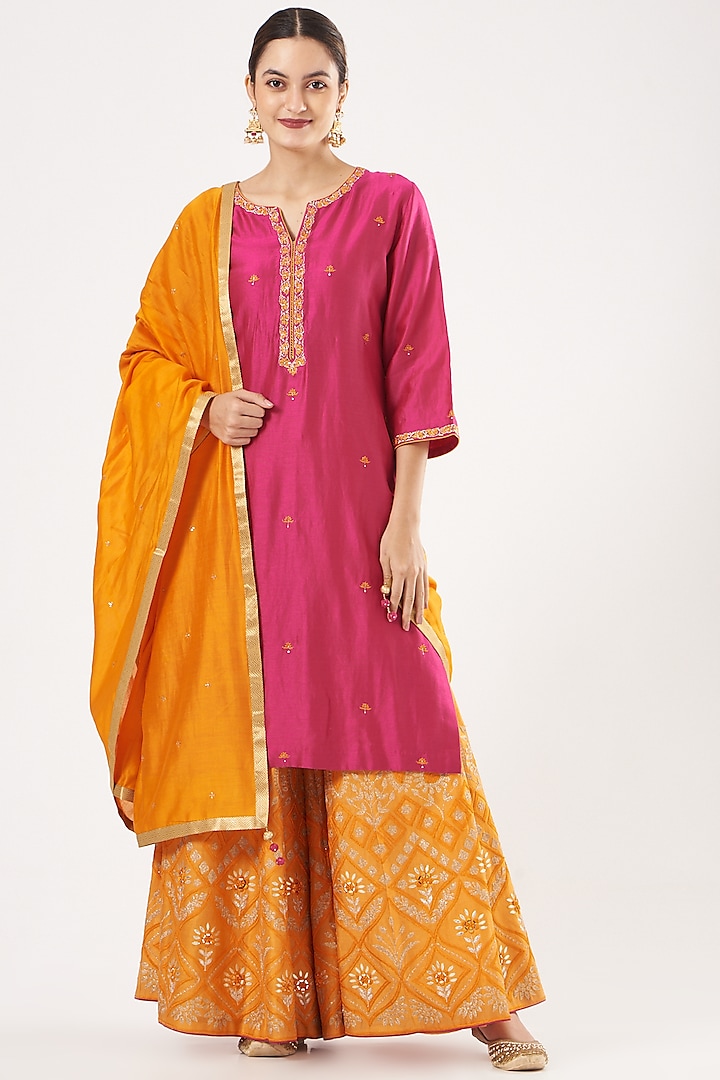Orange Silk Sharara Set by anju & harleen
