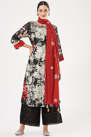 Black Digital Printed Kurta Set by anju & harleen