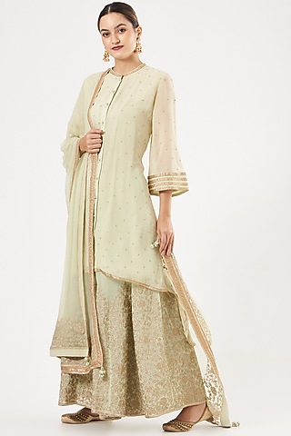 Green Embroidered Sharara Set by anju & harleen