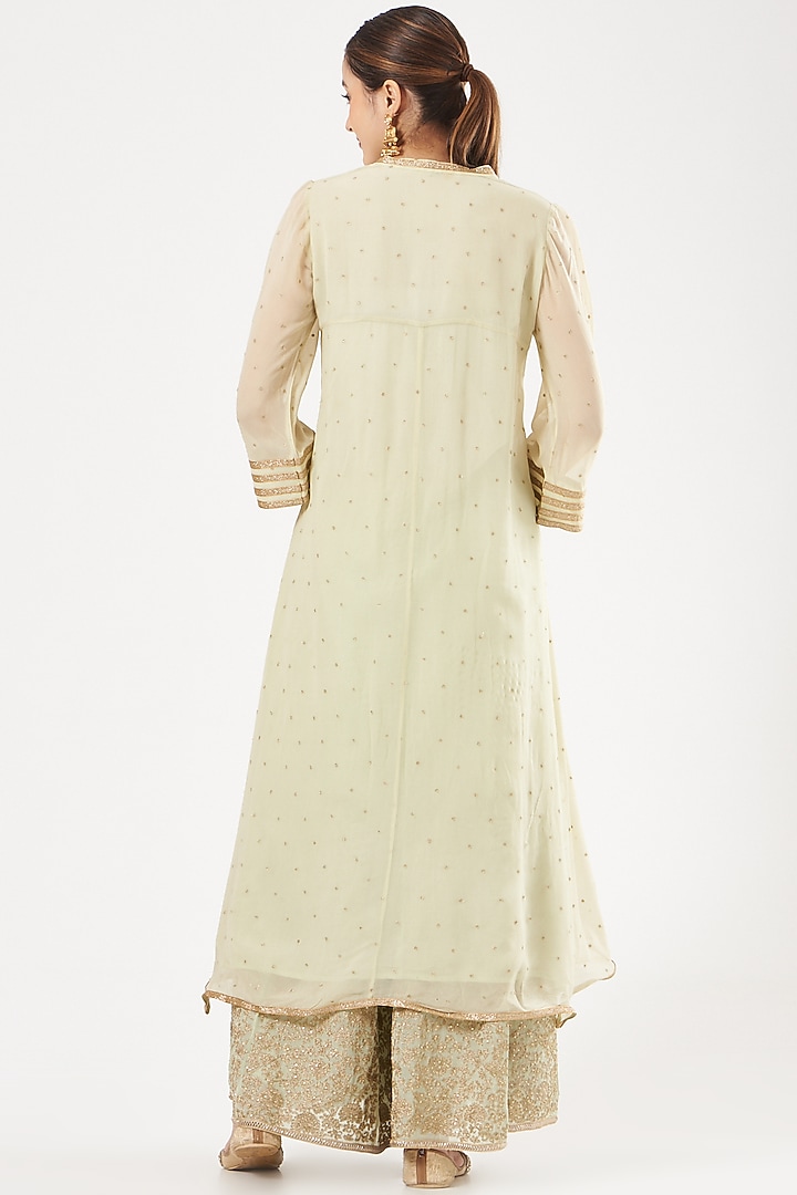 Green Embroidered Wedding Sharara Set by anju & harleen at Pernia's Pop Up Shop