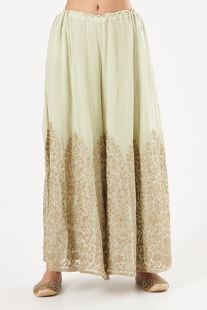 Green Embroidered Wedding Sharara Set by anju & harleen at Pernia's Pop Up Shop