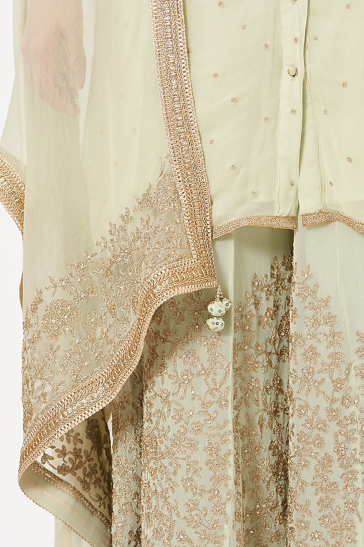 Green Embroidered Wedding Sharara Set by anju & harleen at Pernia's Pop Up Shop
