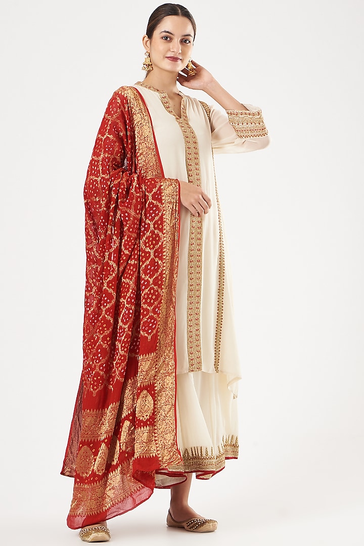 White Thread Embroidered Sharara Set by anju & harleen