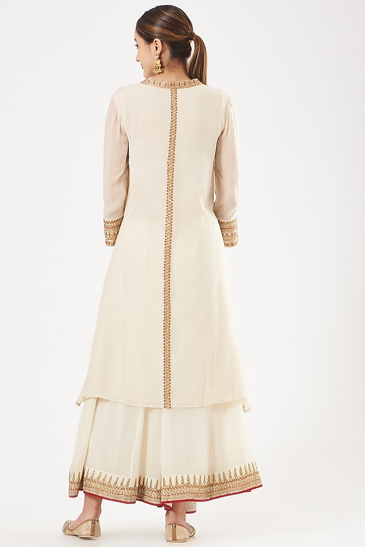 White Thread Embroidered Wedding Sharara Set by anju & harleen at Pernia's Pop Up Shop