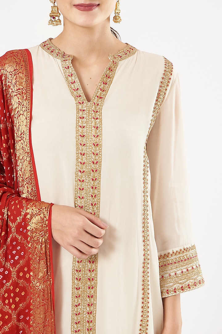 White Thread Embroidered Wedding Sharara Set by anju & harleen at Pernia's Pop Up Shop