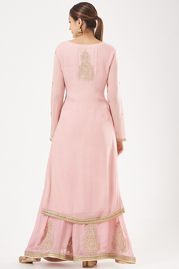 Light Pink Silk Embroidered Wedding Sharara Set by anju & harleen at Pernia's Pop Up Shop