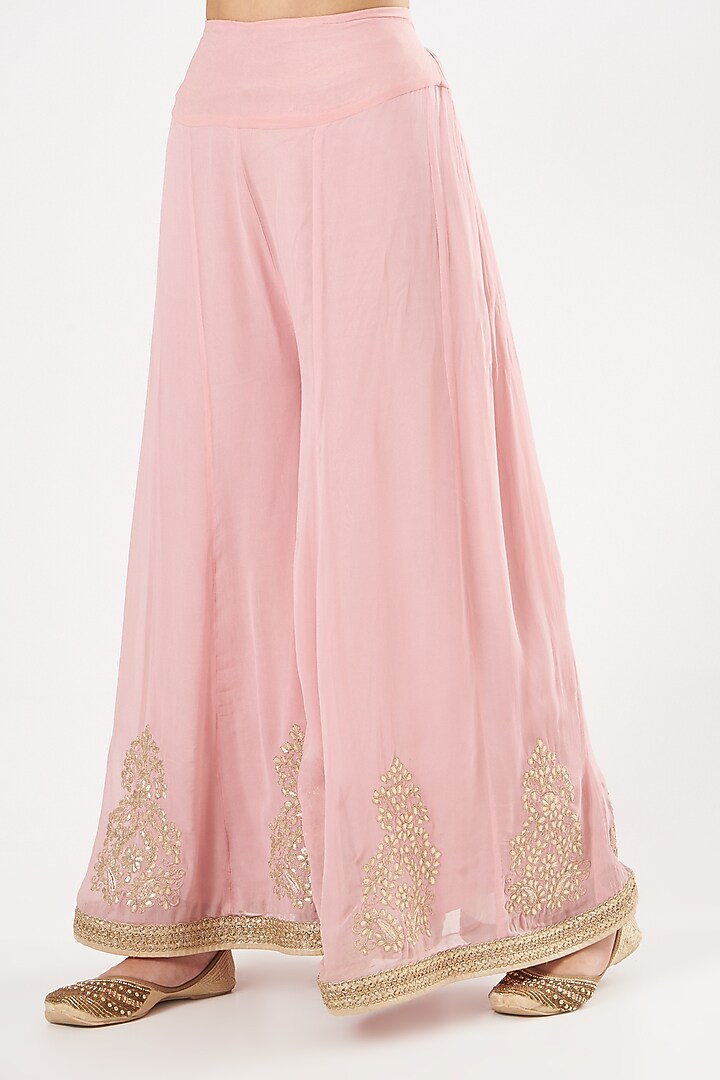 Light Pink Silk Embroidered Wedding Sharara Set by anju & harleen at Pernia's Pop Up Shop