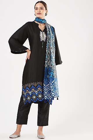 Black Printed Kurta Set by anju & harleen