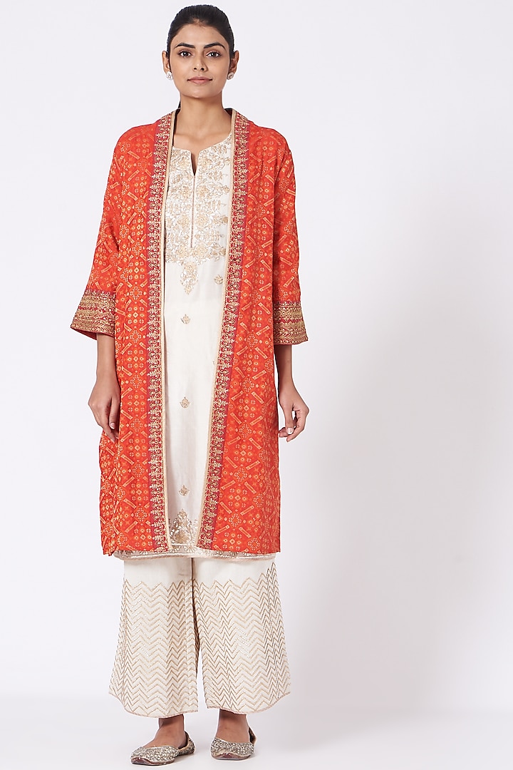 Ivory Embroidered Tunic Set by anju & harleen