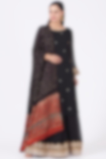 Black Embroidered Sharara Set by anju & harleen