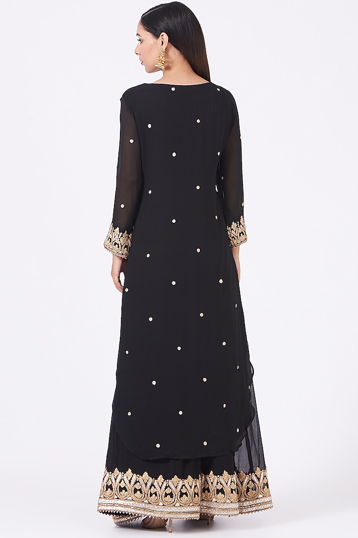 Black Embroidered Party Wear Sharara Set by anju & harleen at Pernia's Pop Up Shop