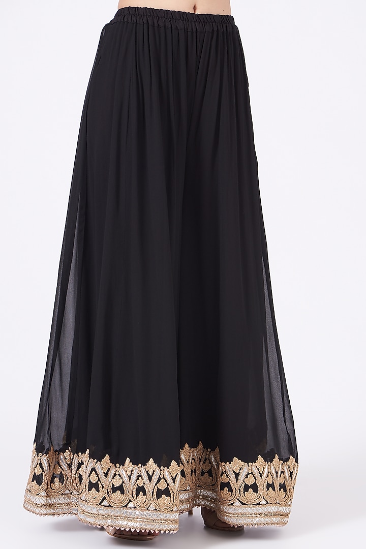 Black Embroidered Party Wear Sharara Set by anju & harleen at Pernia's Pop Up Shop