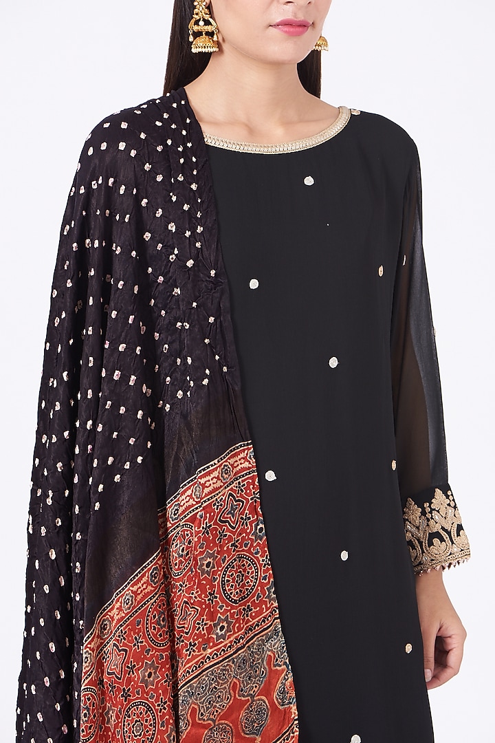 Black Embroidered Party Wear Sharara Set by anju & harleen at Pernia's Pop Up Shop