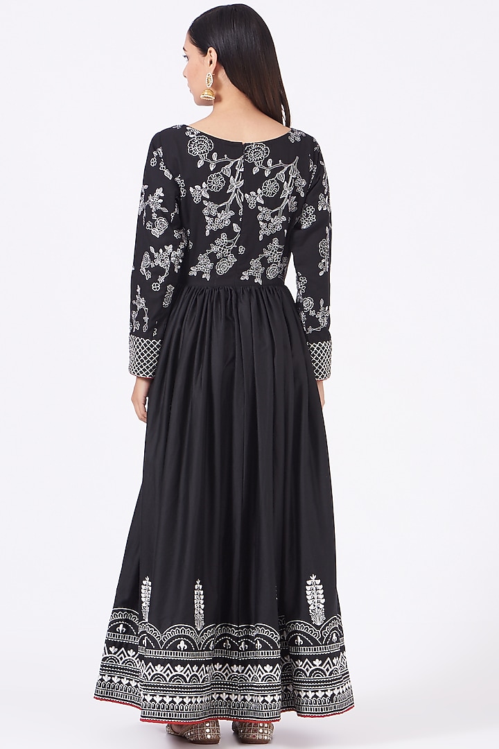 Black Embroidered Party Wear Anarkali Set by anju & harleen at Pernia's Pop Up Shop