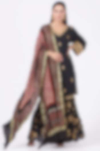 Black Zari Embroidered Sharara Set by anju & harleen