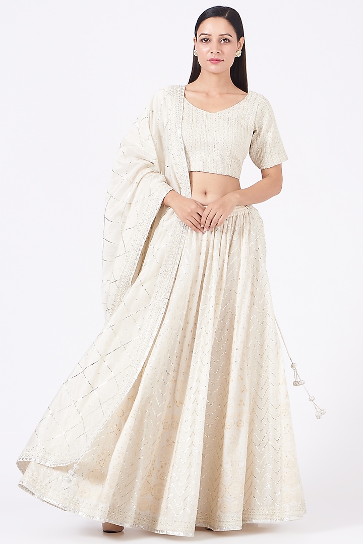 Off-White Embroidered Wedding Lehenga Set by anju & harleen at Pernia's Pop Up Shop