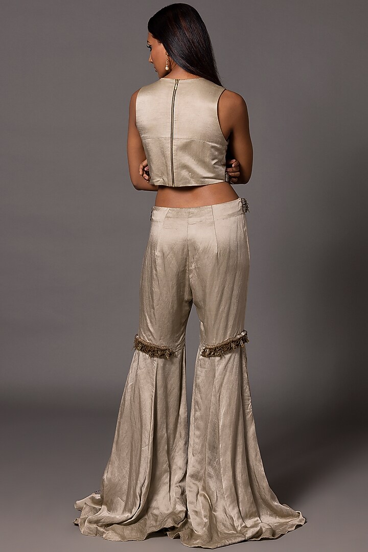 Grey Linen Satin 3D Bead Embroidered Cut-Out Jumpsuit by A Humming Way at Pernia's Pop Up Shop