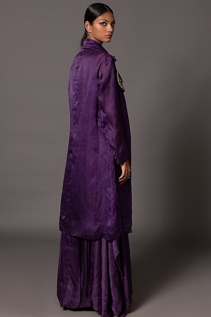 Purple Linen Satin Hand Embroidered Corset Engagement Gown With Jacket by A Humming Way at Pernia's Pop Up Shop