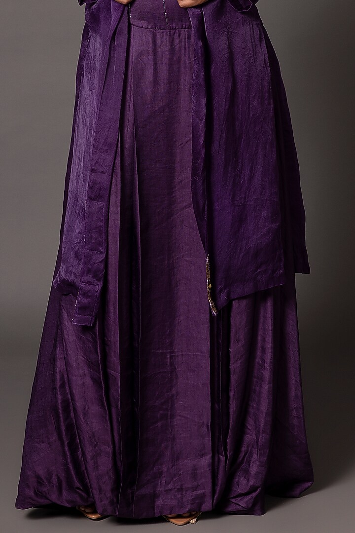 Purple Linen Satin Hand Embroidered Corset Engagement Gown With Jacket by A Humming Way at Pernia's Pop Up Shop
